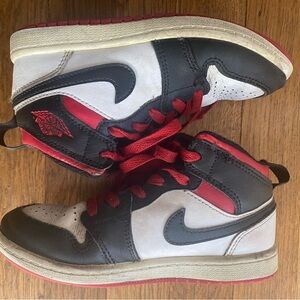 Kids Nike Jordan 1 Mids Black and Red Sneakers